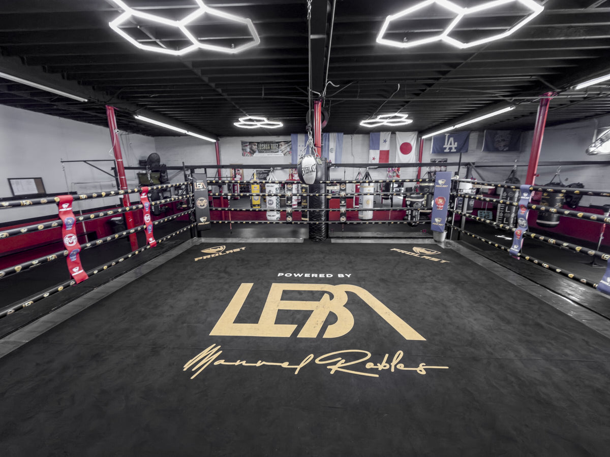 Ring canvas with Legends Boxing Academy and Manny Robles branding